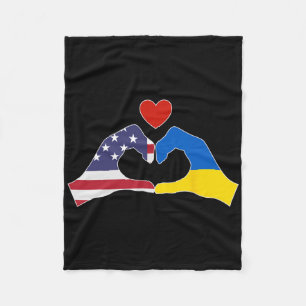 America Support Ukraine Love Heart Friendship Fleece Blanket
