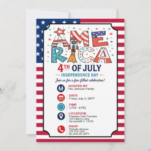 America Text and Stars Colourful Design Invitation