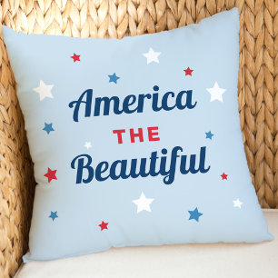America the Beautiful Blue Star Patriotic Throw Pillow
