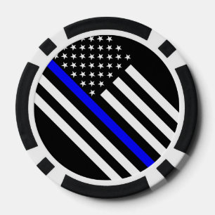 America Thin Blue Line Symbol Poker Chips