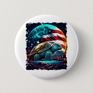 America turtle under Moon with American Flag 2 Inch Round Button