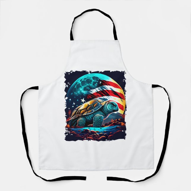 America turtle under Moon with American Flag    Apron (Front)