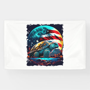 America turtle under Moon with American Flag    Banner