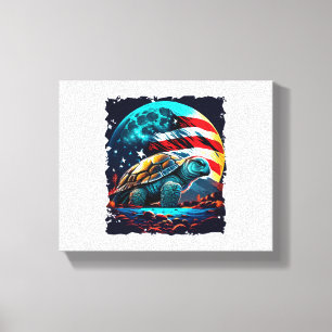 America turtle under Moon with American Flag    Canvas Print