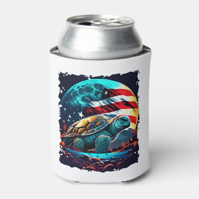 America turtle under Moon with American Flag Copy  Can Cooler (Can Front)