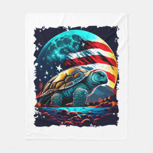 America turtle under Moon with American Flag Copy Fleece Blanket