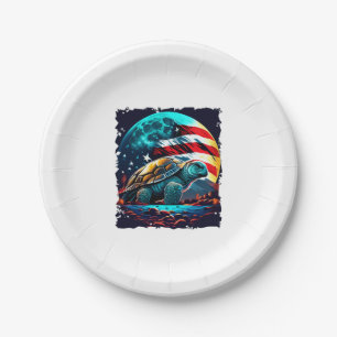 America turtle under Moon with American Flag Copy Paper Plate