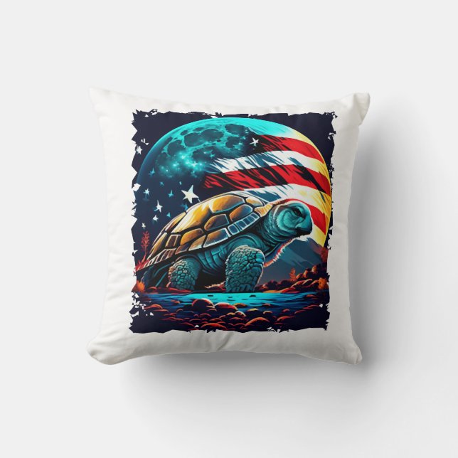 America turtle under Moon with American Flag Copy  Throw Pillow (Front)