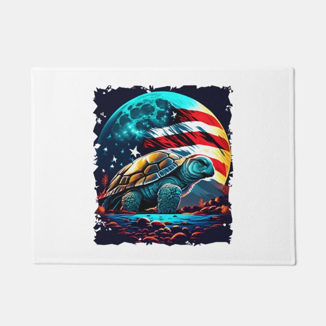 America turtle under Moon with American Flag    Doormat (Front)