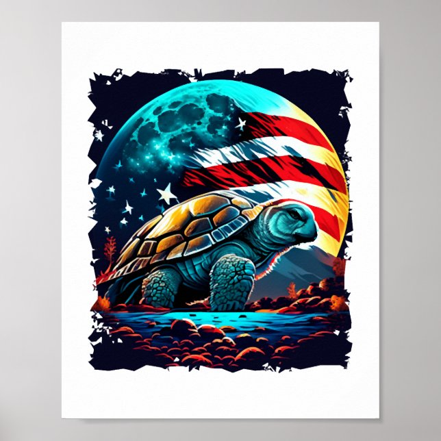 America turtle under Moon with American Flag    Poster (Front)