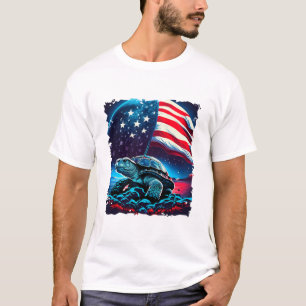 America turtle under Moon with American Flag T-Shirt