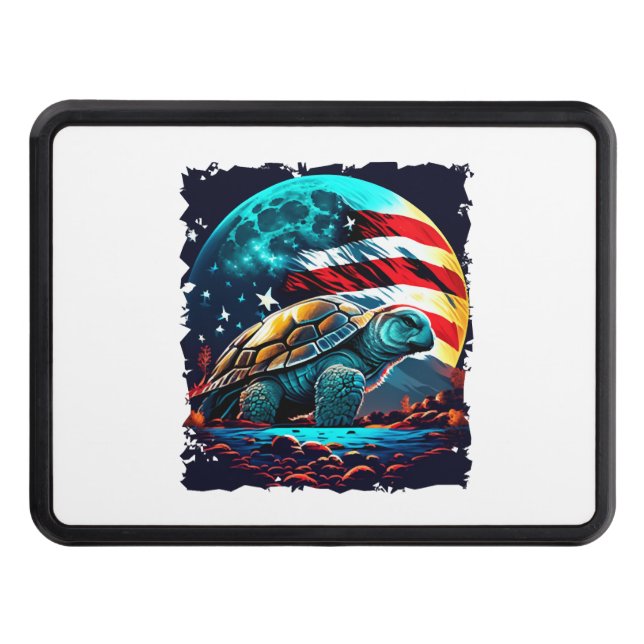 America turtle under Moon with American Flag Trailer Hitch Cover (Front)