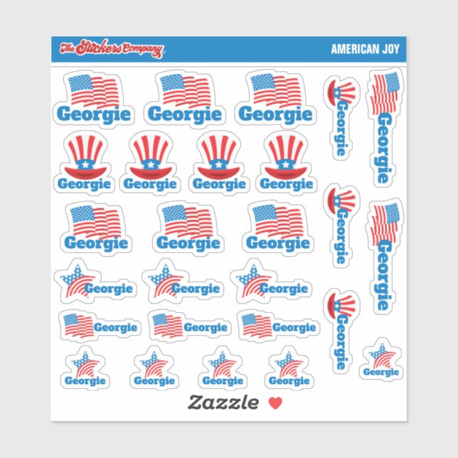 America U.S.A. Custom Name Labels | Stickers (Sheet)