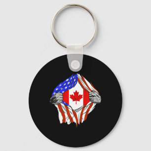 America Usa Canadian Flag Chest Canadian Roots Can Keychain