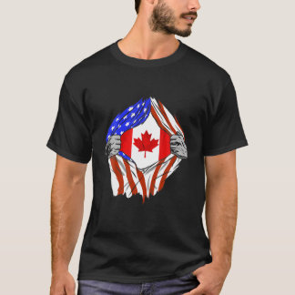 America USA Canadian Flag Chest Canadian Roots Can T-Shirt