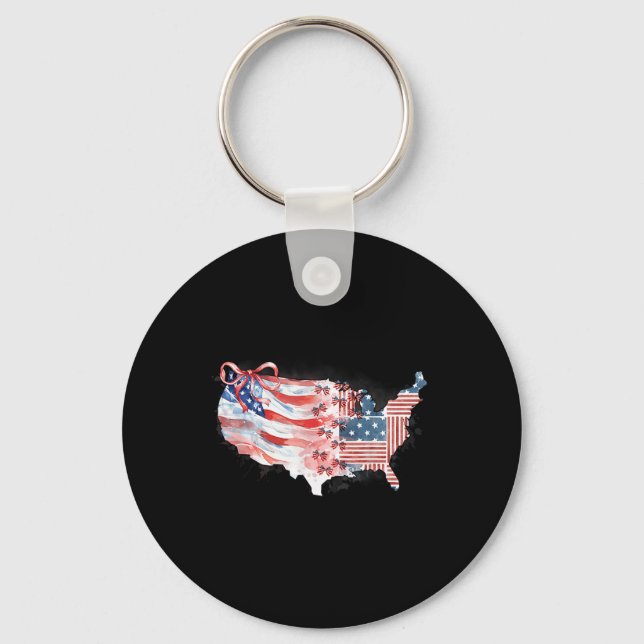 America Usa Map Preppy 4th Of July Happy Independe Keychain (Front)