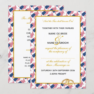 AMERICA USA with Faux Gold Script Wedding Invitation