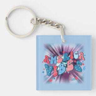 America Vibe - Groovy Retro Patriotic 4th Of July Keychain