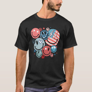 America Vibes Happy Face Smile Flower American 4th T-Shirt