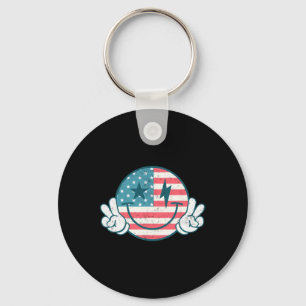 America Vibes Smile Face American Flag 4th Of July Keychain
