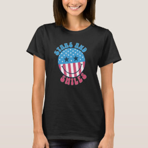 America Vibes Smile Face US Flag Retro Groovy 4th  T-Shirt