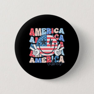 America Vibes Usa Groovy Retro Smile Face Happy 4t 2 Inch Round Button