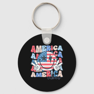 America Vibes Usa Groovy Retro Smile Face Happy 4t Keychain