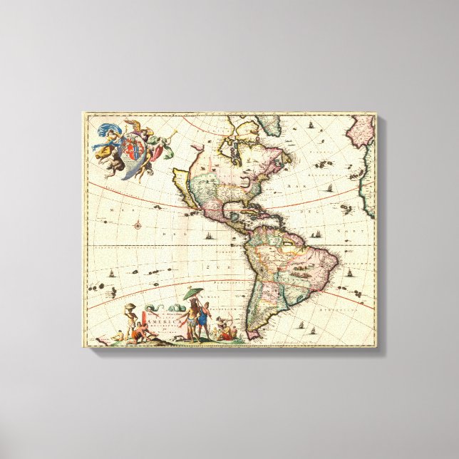 America vintage Map 1670 wrapped canvas (Front)