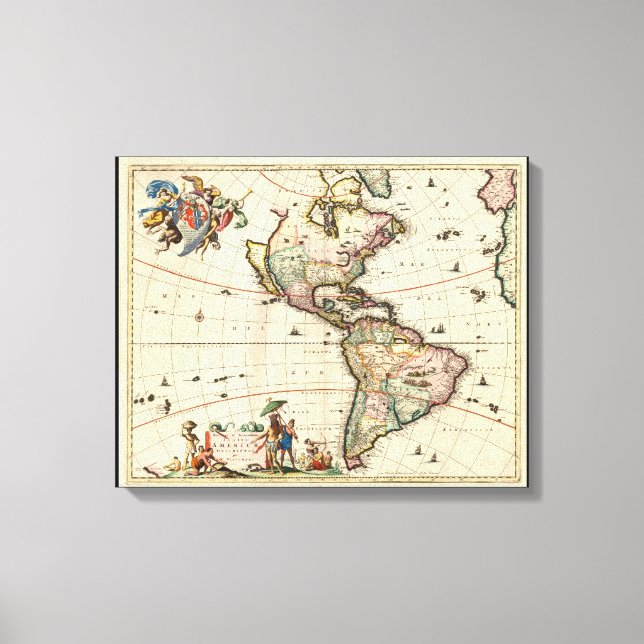America vintage Map 1670 wrapped canvas (Front)