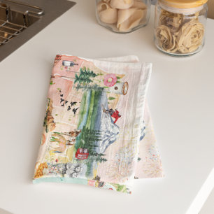 America   Watercolor Illustrated USA Map Kitchen Towel