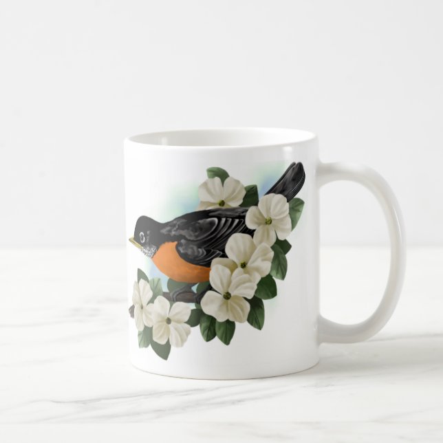 Américain Robin et tasse de fleur de cornouiller (Droite)