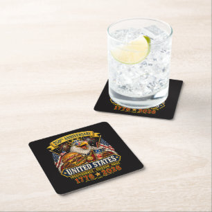 American 1776 2026 250th 4th July Independence Day Square Paper Coaster