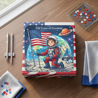 American 250 Years of Freedom Flag Astronaut Stars Square Sticker