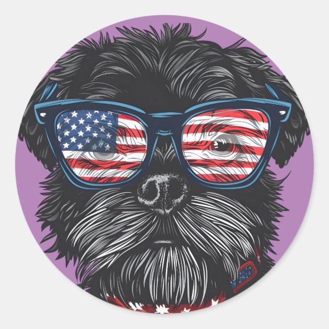 American 4th July Dog Classic Round Sticker (Front)