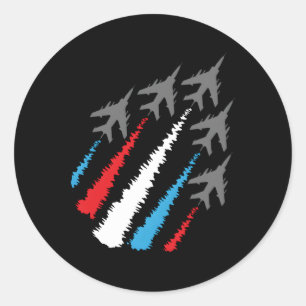 American 4Th Of July Jets With Red White Blue Trai Classic Round Sticker