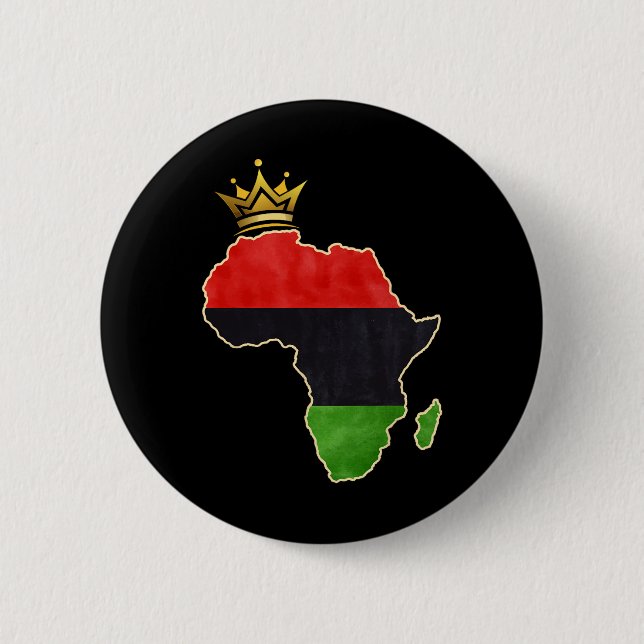 American African Queen Pan Afro Map Flag Black His 2 Inch Round Button (Front)