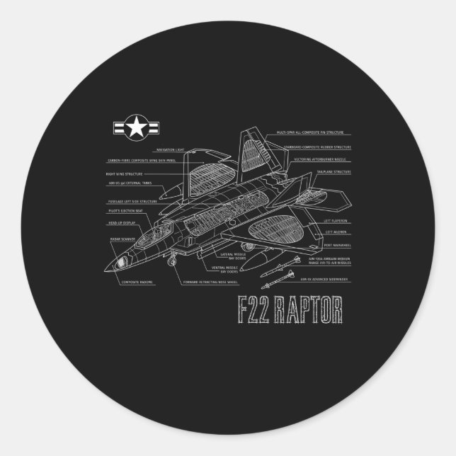 American Aircraft Stealth Fighter F22 Raptor Bluep Classic Round Sticker (Front)