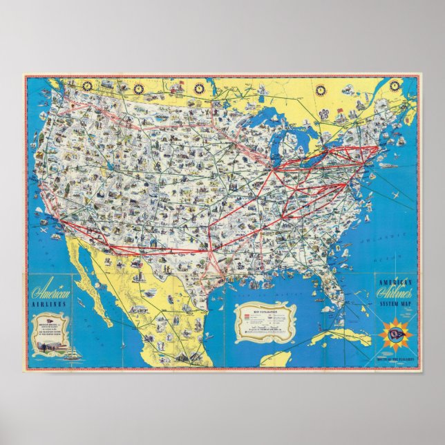 American Airlines system map Poster (Front)
