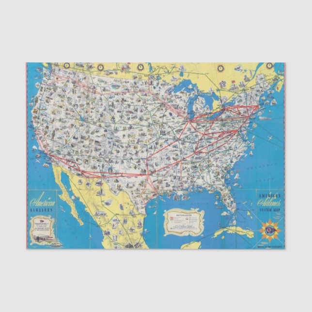 American Airlines system map Tissue Paper (Front)