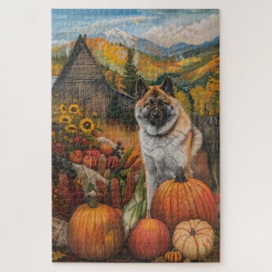 American Akita Autumn Harvest Thanksgiving Jigsaw Puzzle