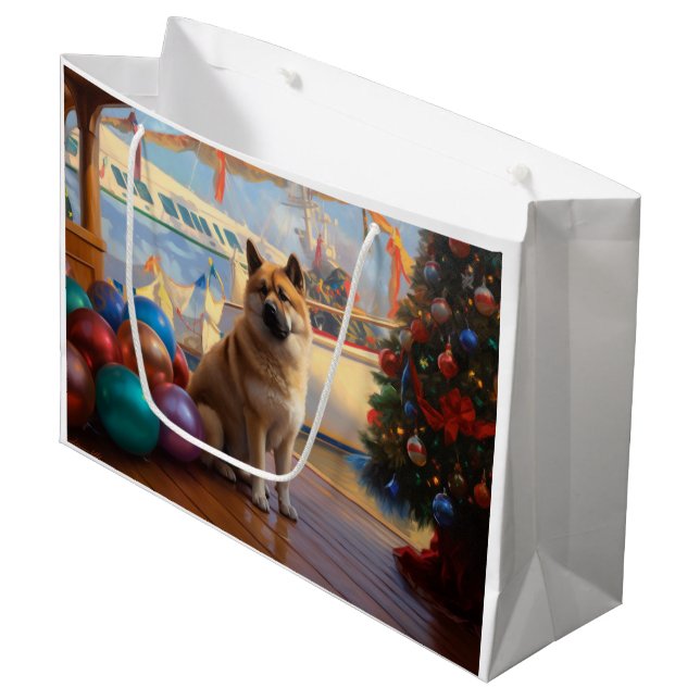 American Akita Christmas Cruise: Pawsome Holiday  Large Gift Bag (Front Angled)