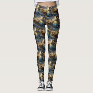 American Akita Christmas Festive Voyage Leggings