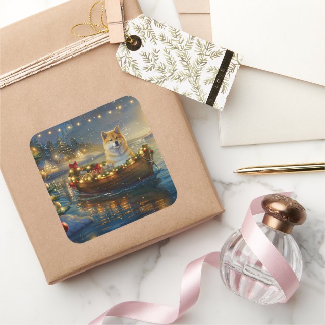 American Akita Christmas Festive Voyage Square Sticker (Gifting)