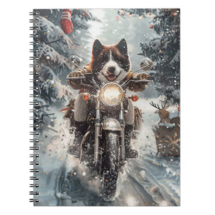 American Akita Dog Riding Motorcycle Christmas Notebook