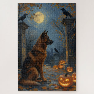 American Akita Gothic Cemetery Halloween Art Jigsaw Puzzle