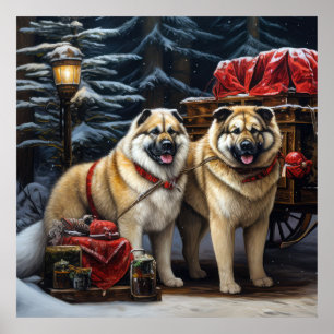 American Akita Snowy Sleigh Ride Christmas Decor