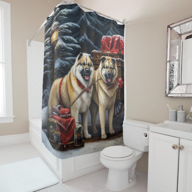 American Akita Snowy Sleigh Ride Christmas Decor (In Situ)