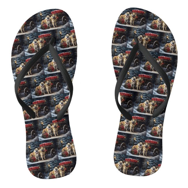 American Akita Snowy Sleigh Ride Christmas Decor Flip Flops (Footbed)