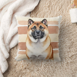 American Akita Watercolor Warm Stripe Pet Art Throw Pillow
