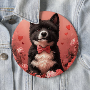American Akita with Roses - Valentine's Day 6 Inch Round Button